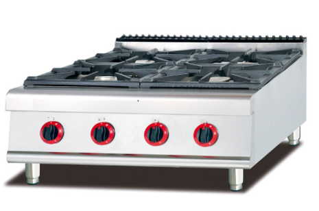 Cuisinière à gaz en acier inoxydable (4 brûleurs) et gril à lave