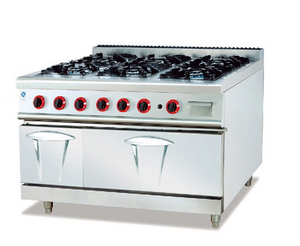 Petite cuisinière à gaz commerciale en acier inoxydable (4 brûleurs) et plaque chauffante